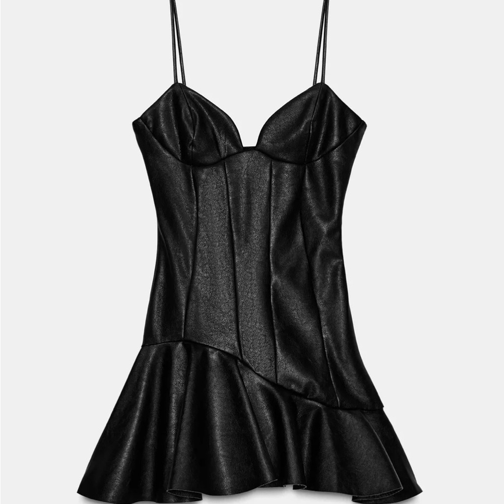 Faux Leather Black Mini Dress